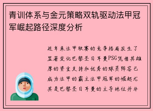 青训体系与金元策略双轨驱动法甲冠军崛起路径深度分析