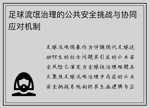 足球流氓治理的公共安全挑战与协同应对机制