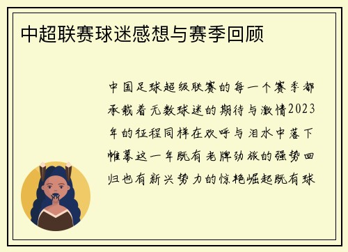中超联赛球迷感想与赛季回顾