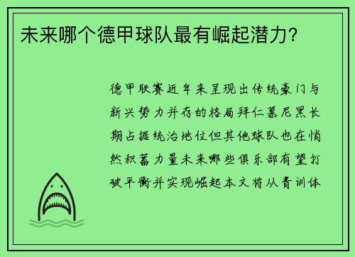 未来哪个德甲球队最有崛起潜力？