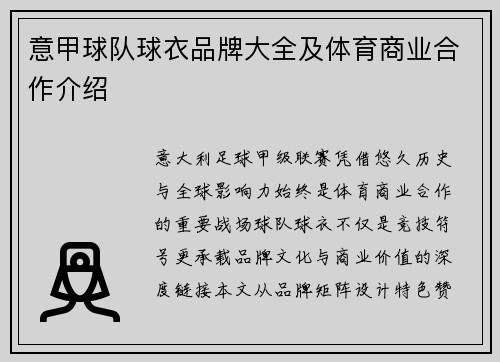 意甲球队球衣品牌大全及体育商业合作介绍